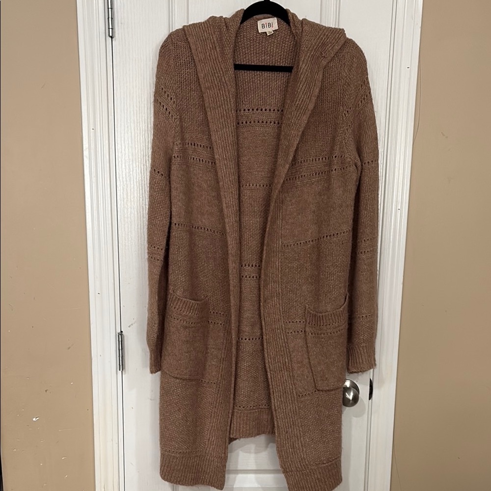 Tan Hooded Knit Cardigan